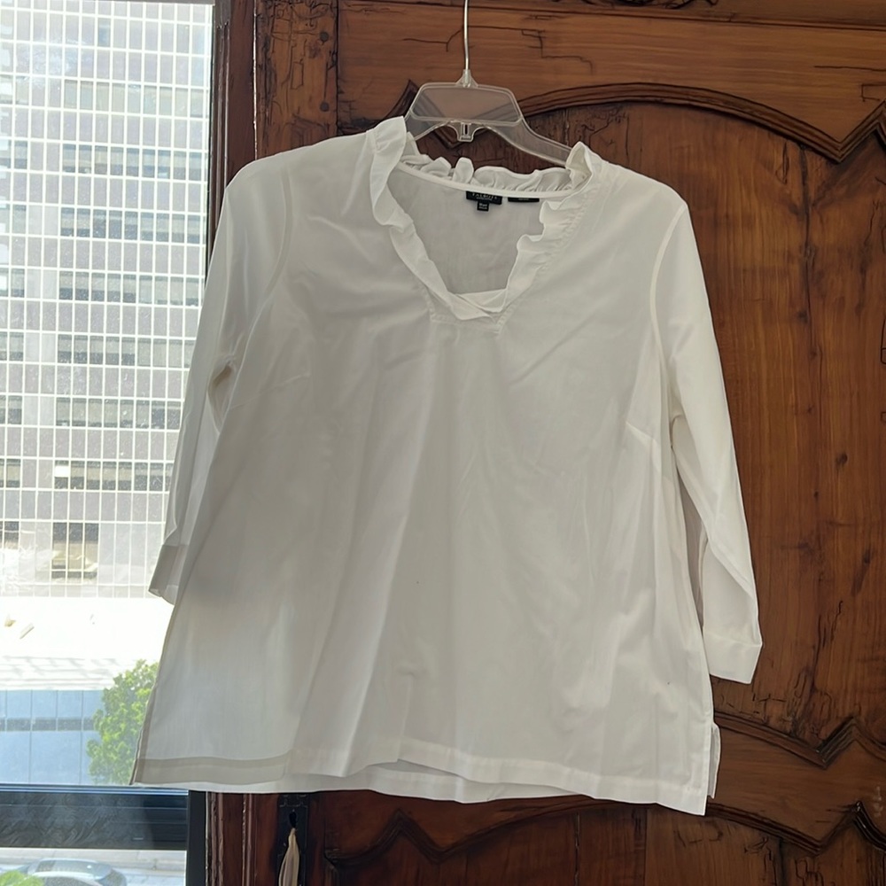 Great ruffle neck three-quarter sleeve top